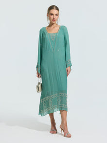 Beaded Embroidered Mulberry Silk Dress - Social Queen