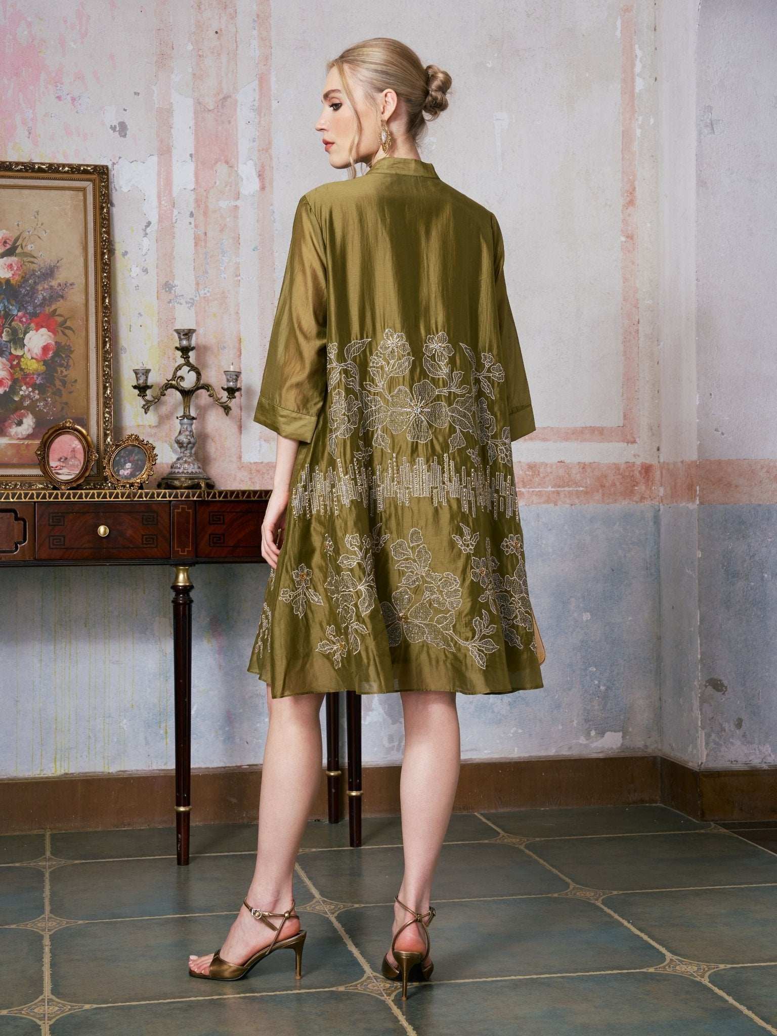 Beaded Embroidered Shirt Dress - Social Queen