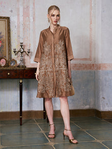 Beaded Embroidered Shirt Dress - Social Queen