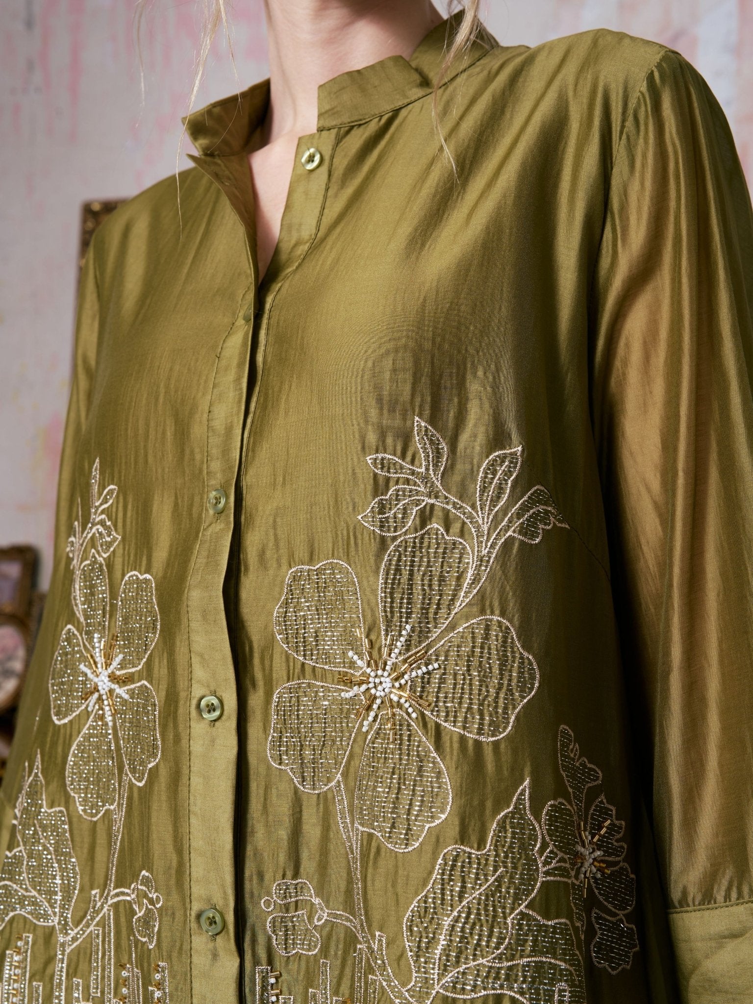 Beaded Embroidered Shirt Dress - Social Queen