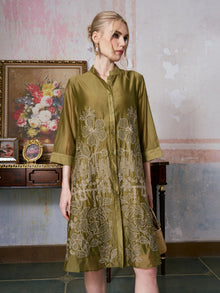 Beaded Embroidered Shirt Dress - Social Queen