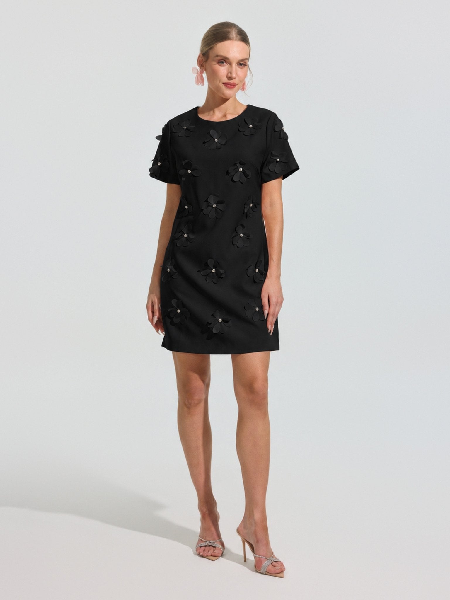 Beaded Floral Appliqué Dress - Social Queen