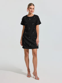 Beaded Floral Appliqué Dress - Social Queen