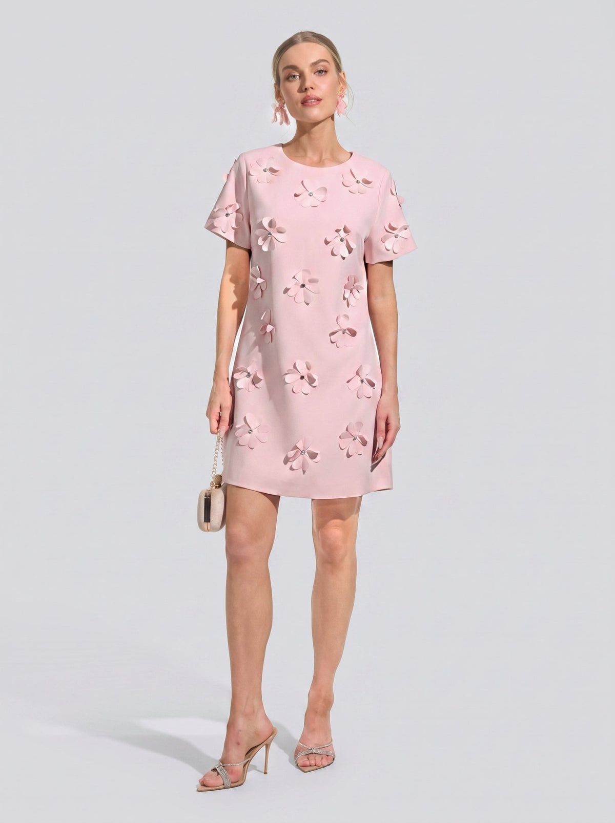 Beaded Floral Appliqué Dress - Social Queen