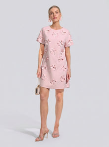 Beaded Floral Appliqué Dress - Social Queen
