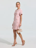 Beaded Floral Appliqué Dress - Social Queen