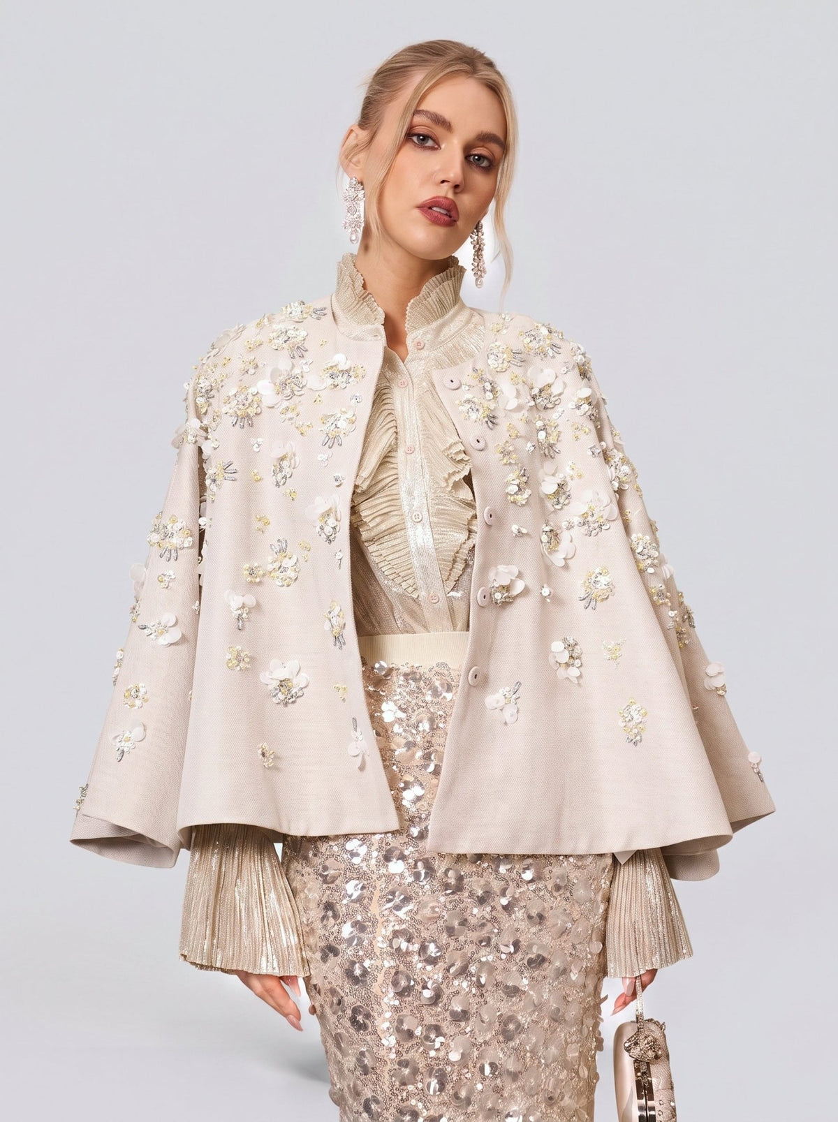 Beaded Floral Cape Jacket - Social Queen