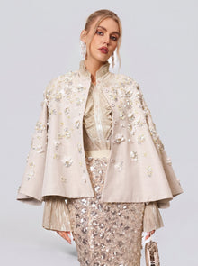 Beaded Floral Cape Jacket - Social Queen