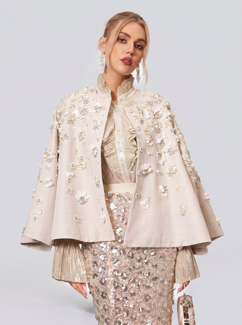 Beaded Floral Cape Jacket - Social Queen