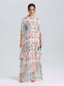 Beaded Floral Embellished Cape Gown - Social Queen