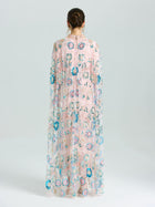 Beaded Floral Embellished Cape Gown - Social Queen