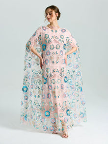 Beaded Floral Embellished Cape Gown - Social Queen