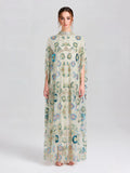 Beaded Floral Embellished Cape Gown - Social Queen