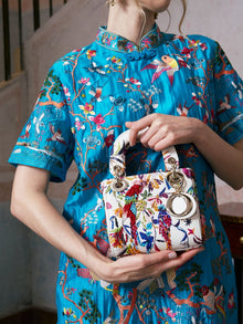 Beaded Floral Embroidered Leather Top Handle Bag - Social Queen