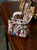 Beaded Floral Embroidered Leather Top Handle Bag - Social Queen