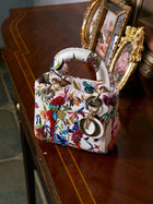 Beaded Floral Embroidered Leather Top Handle Bag - Social Queen