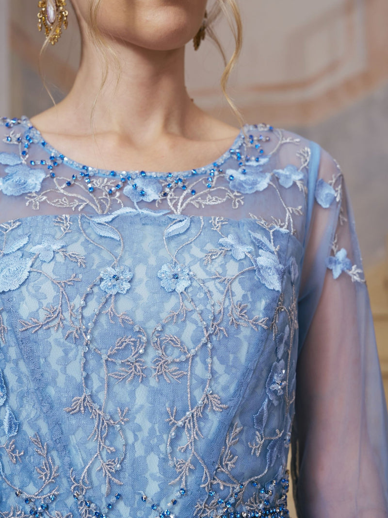 Beaded Floral Embroidered Mesh Dress - Social Queen