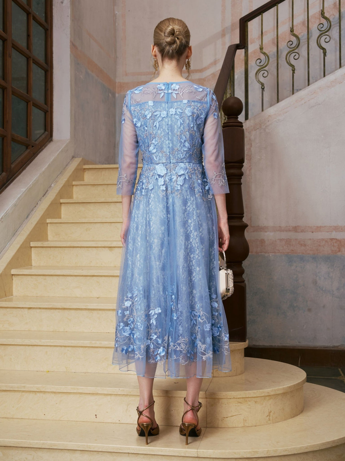 floral mesh embroidered dress Beaded – Women's Midi Dress 46 Plus Model Wearing beach chic Set Option:Dress/Jewel Sash/Jewel Headband ASOS DESIGN ruched side