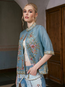 Beaded Floral Embroidered Silk Jacket - Social Queen