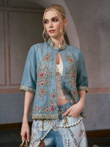Beaded Floral Embroidered Silk Jacket - Social Queen