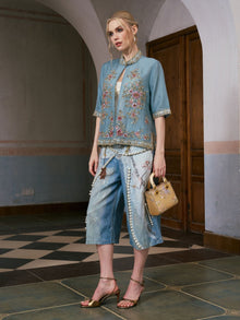 Beaded Floral Embroidered Silk Jacket - Social Queen