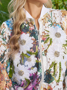 Beaded Floral Lace Bomber Jacket - Social Queen
