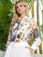 Beaded Floral Lace Bomber Jacket - Social Queen
