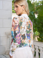 Beaded Floral Lace Bomber Jacket - Social Queen