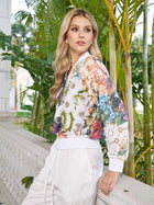 Beaded Floral Lace Bomber Jacket - Social Queen
