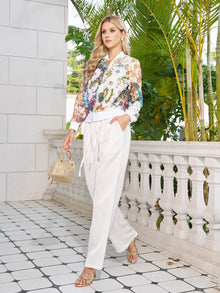 Beaded Floral Lace Bomber Jacket - Social Queen