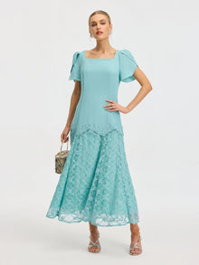 Beaded Floral Lace Patchwork Dress - Social Queen