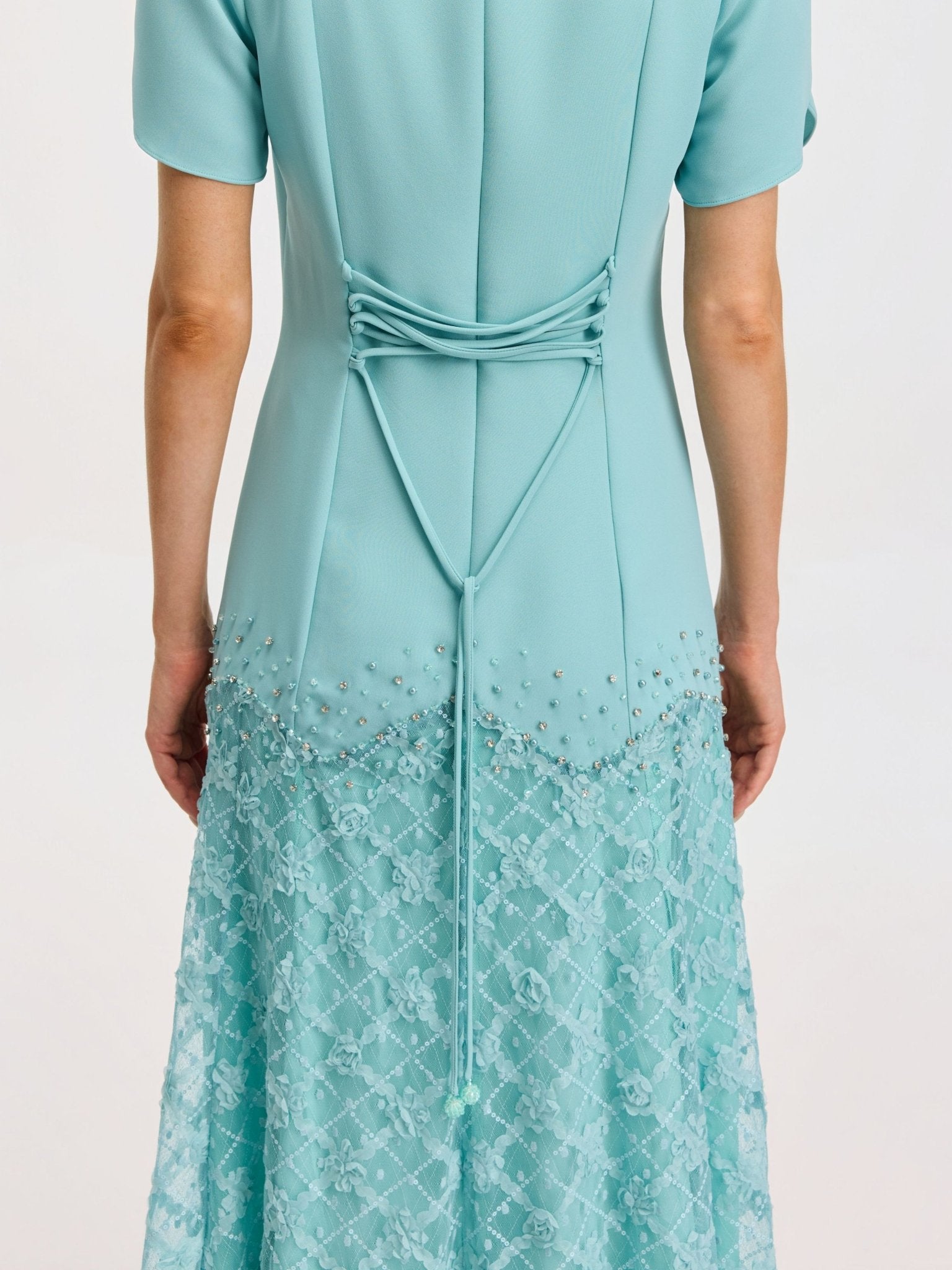 Beaded Floral Lace Patchwork Dress - Social Queen