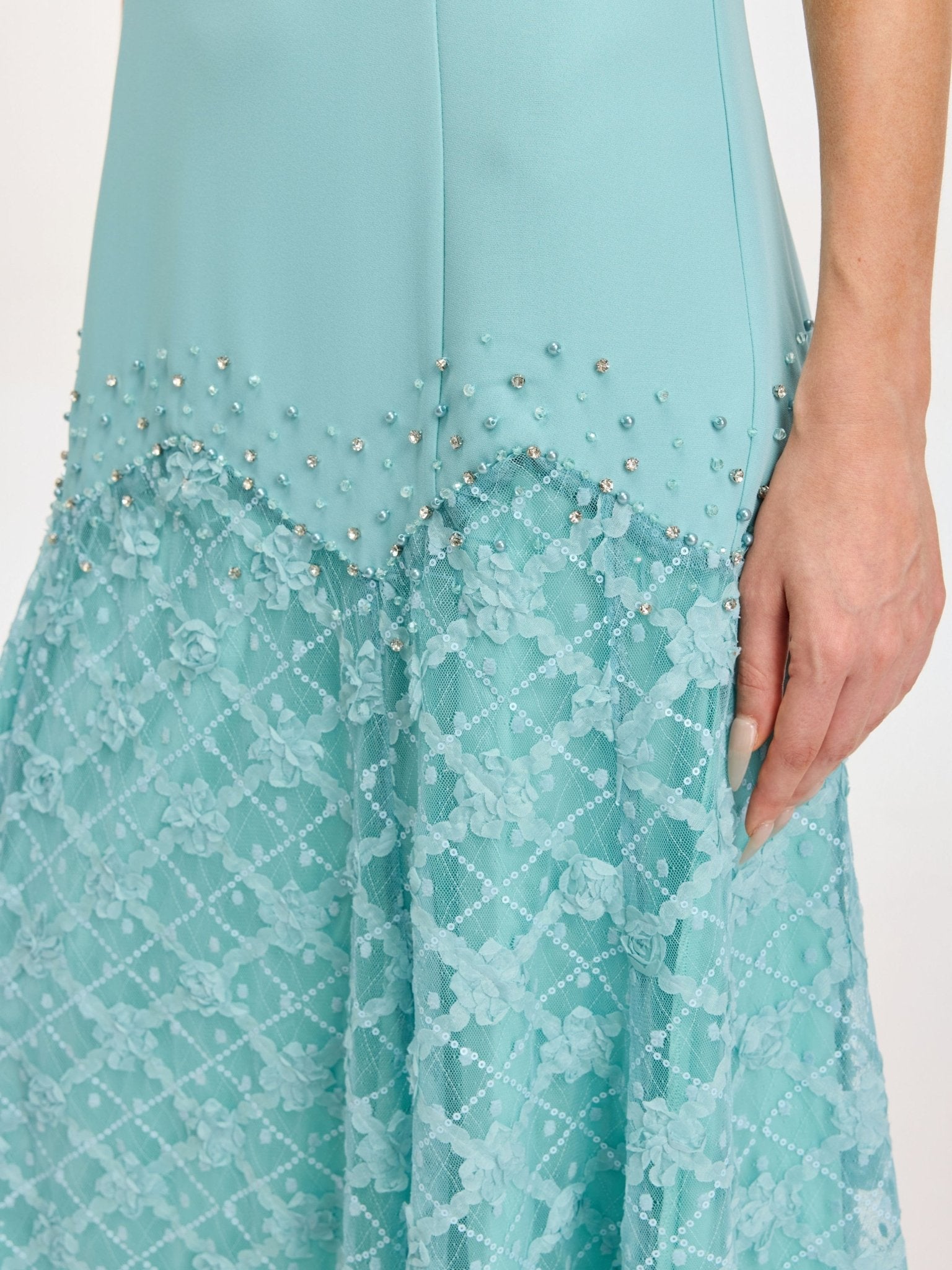 Beaded Floral Lace Patchwork Dress - Social Queen