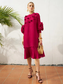 Beaded Floral Pleated Midi Dress - Social Queen