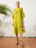 Beaded Floral Pleated Midi Dress - Social Queen