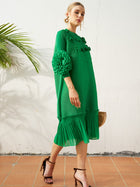 Beaded Floral Pleated Midi Dress - Social Queen