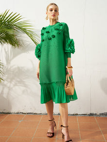 Beaded Floral Pleated Midi Dress - Social Queen