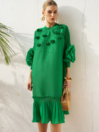 Beaded Floral Pleated Midi Dress - Social Queen