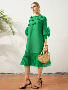 Beaded Floral Pleated Midi Dress - Social Queen
