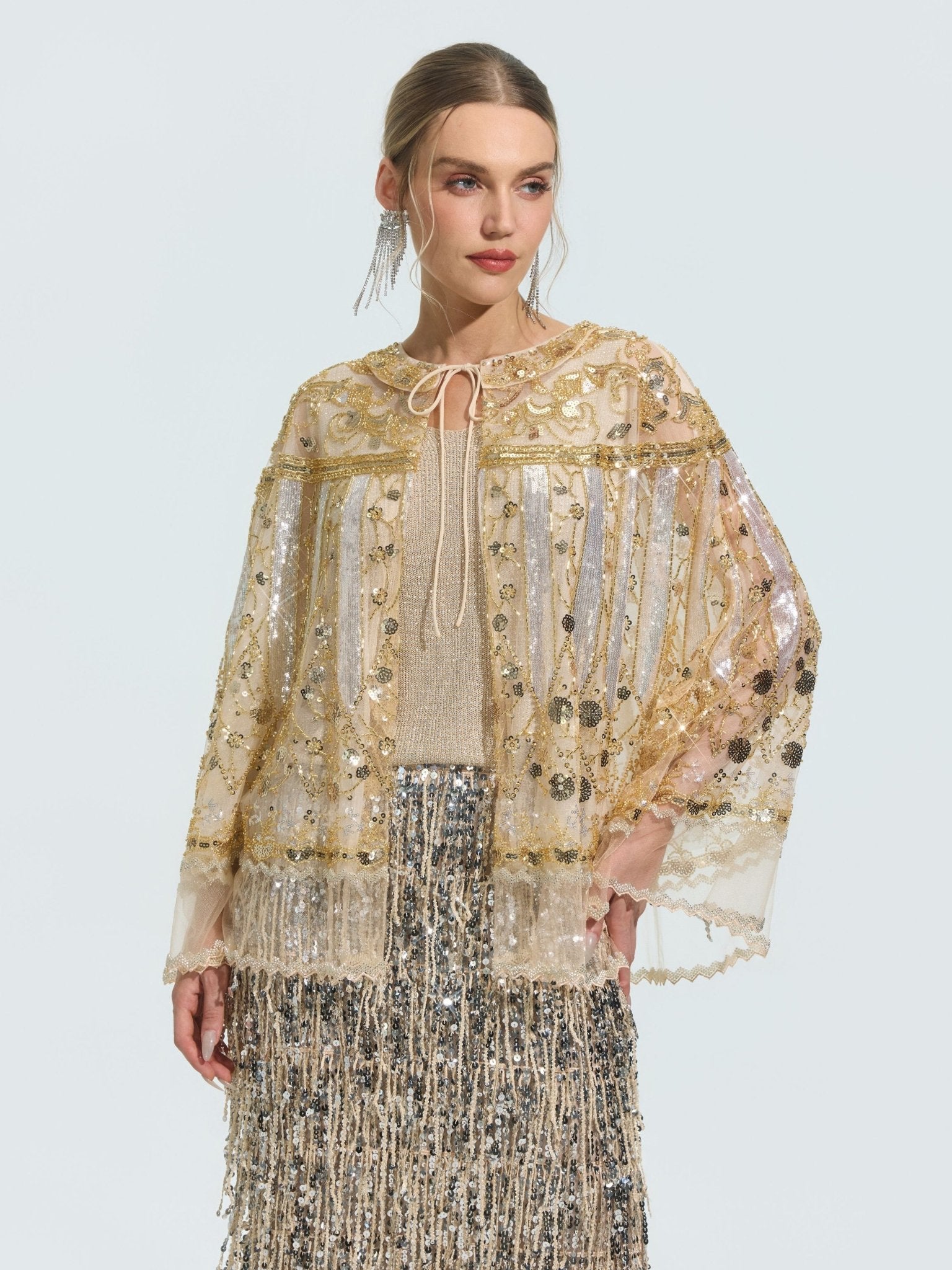 Beaded Floral Sequin Cape - Social Queen