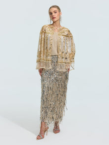 Beaded Floral Sequin Cape - Social Queen