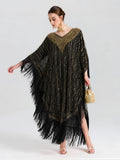 Beaded Fringe Cape Dress - Social Queen