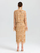 Beaded Fringe Slit Midi Skirt - Social Queen