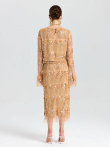 Beaded Fringe Slit Midi Skirt - Social Queen