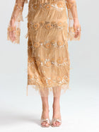 Beaded Fringe Slit Midi Skirt - Social Queen