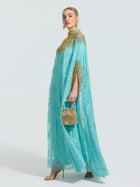 Beaded Lace Cape Gown (Lining Included) - Social Queen
