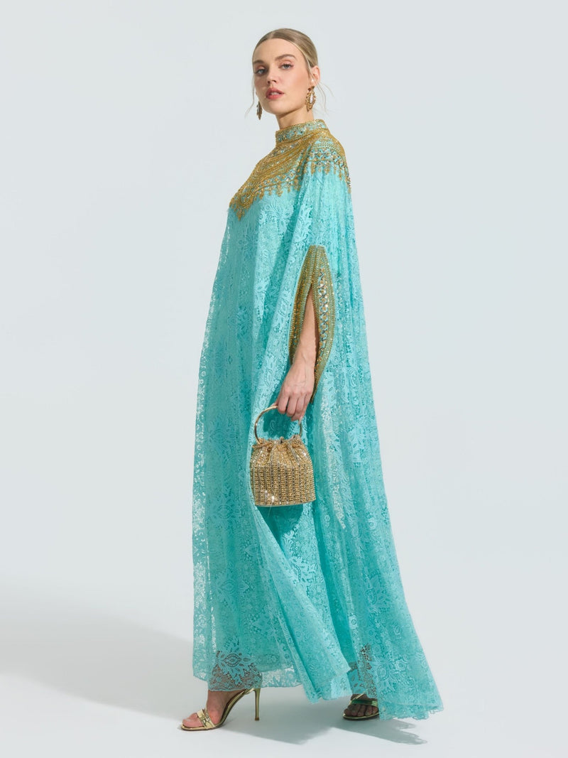 Beaded Lace Cape Gown (Lining Included) - Social Queen