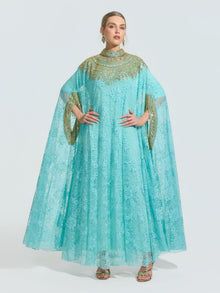 Beaded Lace Cape Gown (Lining Included) - Social Queen