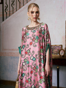 Beaded Printed Silk Kaftan Dress - Social Queen