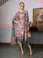 Beaded Printed Silk Kaftan Dress - Social Queen